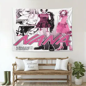 ZLIENSZUS Nana Anime Wall Tapestry - Vibrant Pink & Black Character Art, Polyester 100., Horizontal Wall Hanging for Living Room Decor, Modern Aesthetic A3 Size, Anime Room Decor