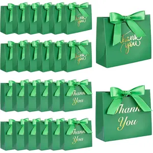 24 count Thank You  Bags, 4.5x4x1.8Inches Mini Party Favor Bags Green  Boxes with Bow Ribbon for Wedding Bridal  Shower Birthday Party