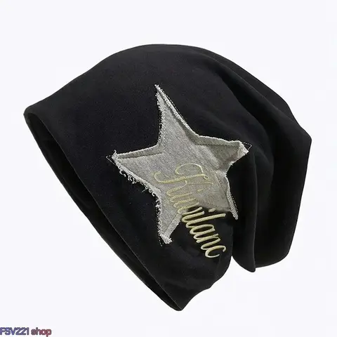 Unisex Y2K Cotton Knit Slouchy Beanie - Embroidered Star Patch, Embroidered Caps, Oversized Soft Streetwear Skull Cap, High Elasticity, Warm Fall Winter Headwear, 1 Pc, 5 Colors, 21.26-22.83 Inches, Men's Accessories, Mens Clothing, Beach Ready, One Size