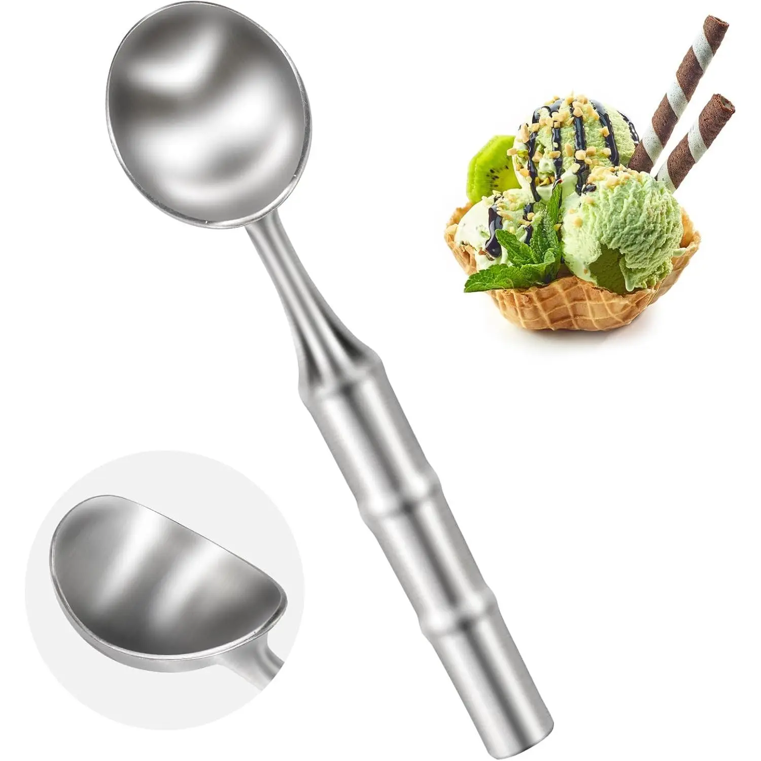 Stainless Steel Ice Cream Scoop - Heavy-Duty, One- Design with  Handle, Dishwasher Safe for Ice Cream, Gelato, Sorbet, and Cookie Dough (1 Pack)