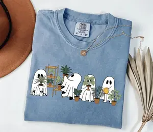 Comfort Colors Womens Ghost Plant Shirt, Plant Lover Halloween Shirt, Cute Halloween Shirt, Ghost Halloween Gift, Fall Flowers Lover Gift