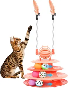 Interactive Pet Plaything for Indoor Kitten Interactive Kitty Puzzle Ball with 2 -Tease (Orange)