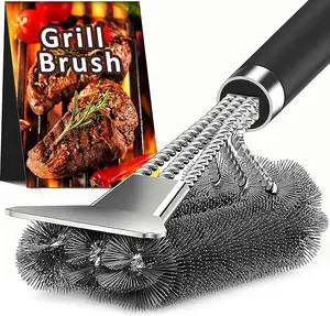 Grill Brush with Scraper, 18 Inch BBQ Grill Cleaning Brush with Adjustable Handle, Heavy Duty Grill Cleaner for Gas, Charcoal & Smoker