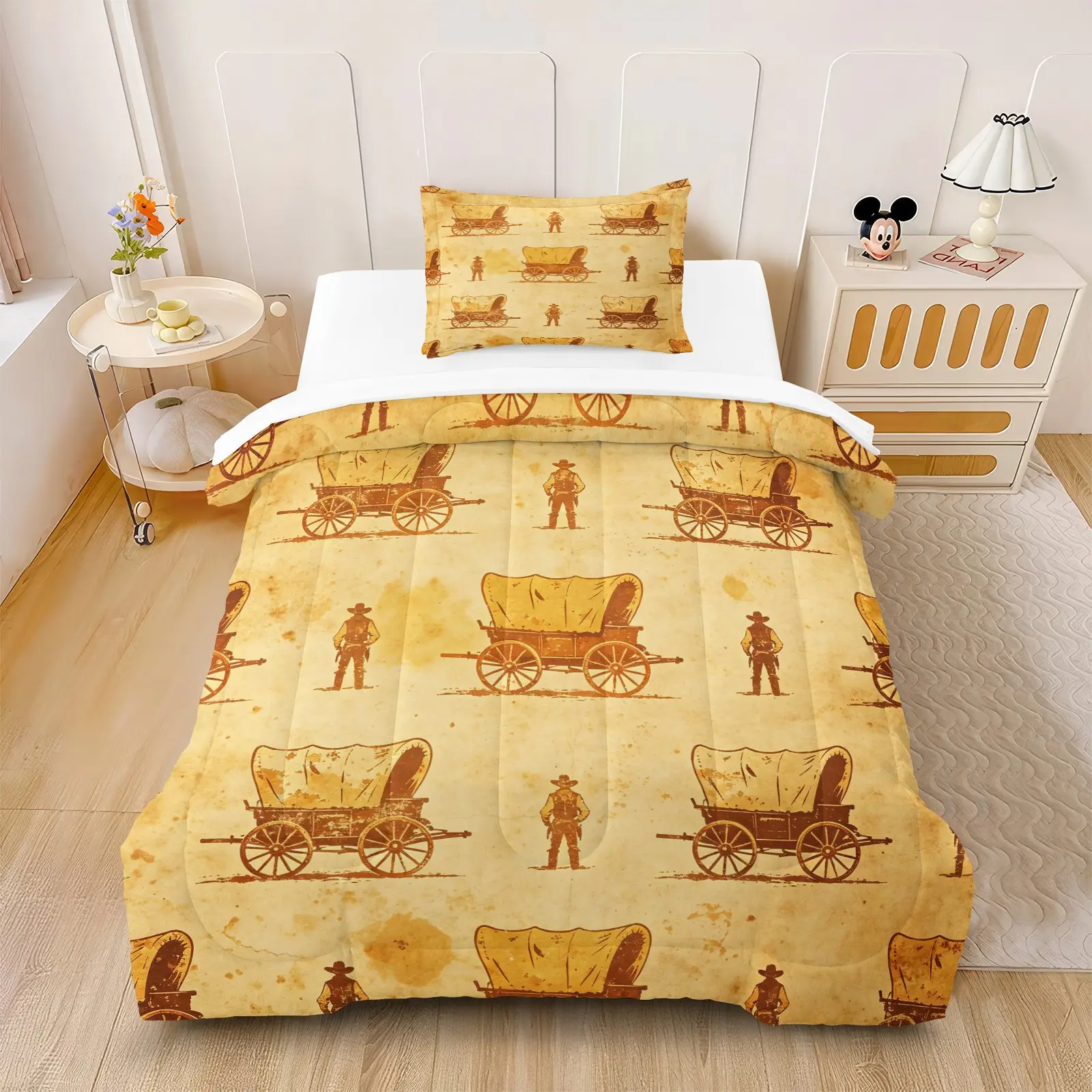 2/3pcs Vintage Faded Yellow Western Pioneer Quilt Set, includes filling but no pillow, skin-friendly and breathable, prevents sweating, a quality gift for home lovers