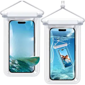 2 Pack IPX8 TPU Waterproof Phone Pouch Double Sealing, Cell Phone Dry Bags with Lanyard Fit up to 7.5" Devices, Protector Case for iPhone 15 14 13 12 11 Pro Max Plus XR, Galaxy S24 S23 - White