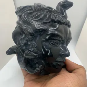 Natural Obsidian Medusa Head - Handmade Sculpture