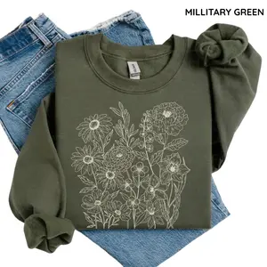 Gildan Vintage Pressed Flowers Sweatshirt, Boho Cottagecore Crewneck, Botanical Floral Sweater, Wildflowers Pullover, Gift for Gardener, Cozy Nature