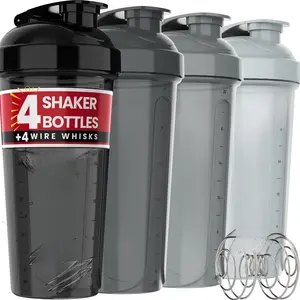 4-Pack 28oz Protein Shaker Water Bottles (Aqua Depths Color) - Leak-Proof, BPA-Free, Dishwasher Safe, Easy-Flip Lid, Wire Whisk, Car Holder Fit for Protein Mixes, Gym Use