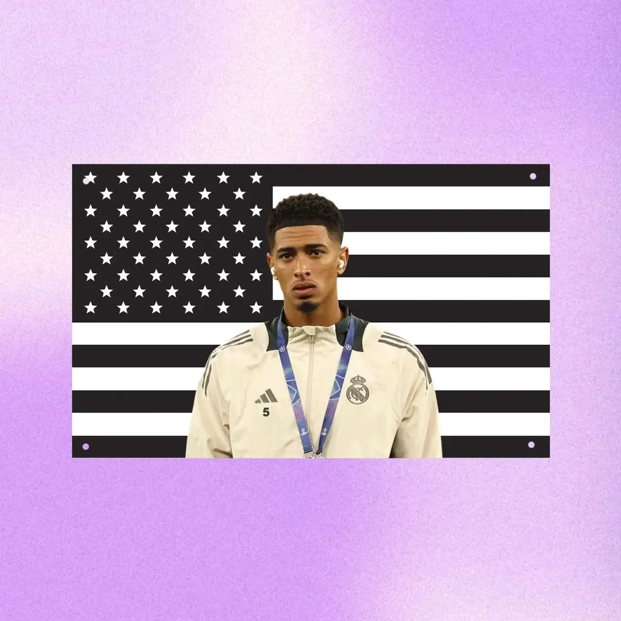 Jude Bellingham Black US Wall Tapestry Flag, Football Wall Art, Soccer Bedroom Decor, Sports Fan Banner