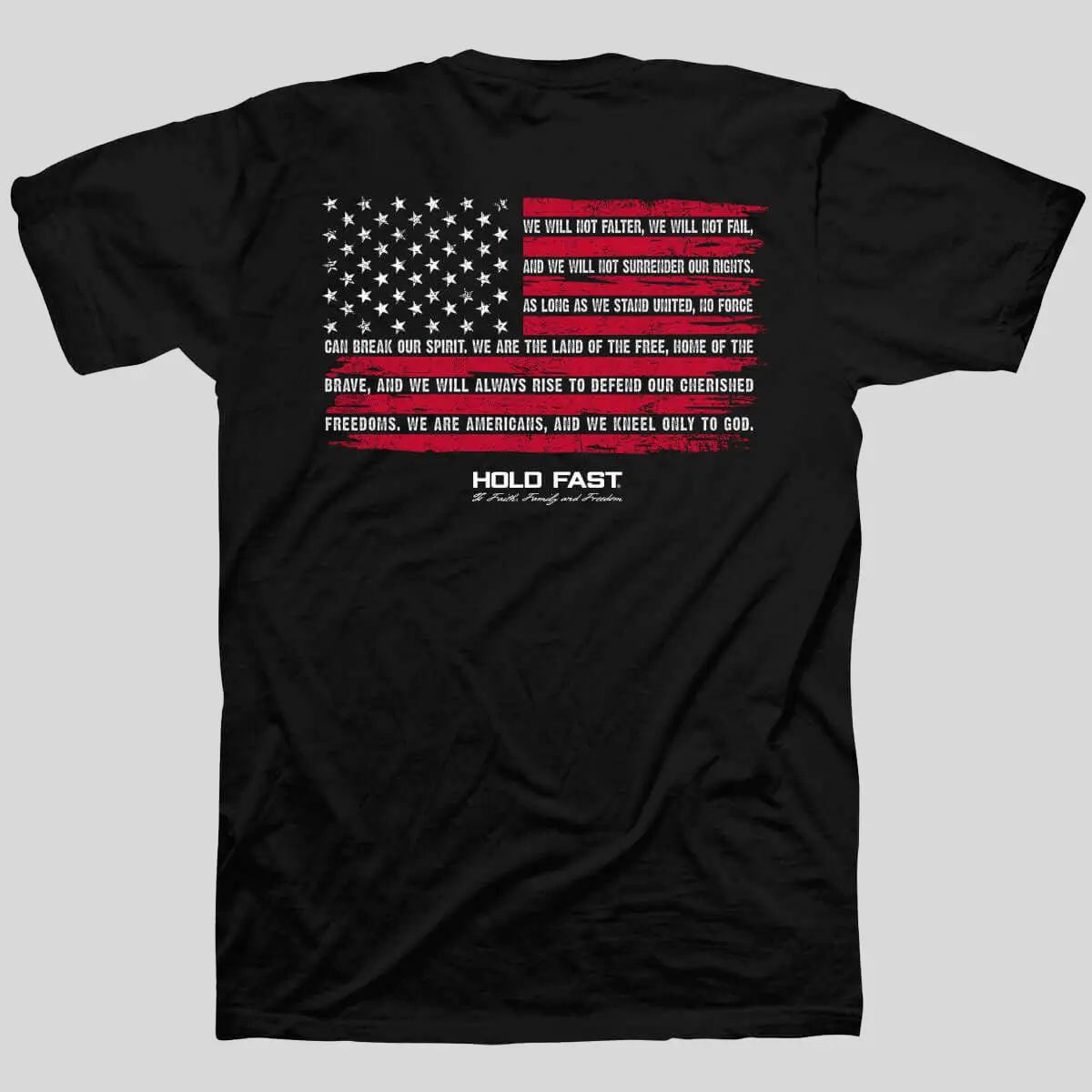 Men's Patriotic Graphic T-Shirt | "We Will Not Falter" Print, Seamless Tubular Fit with Double-Needle Sleeve and Hem