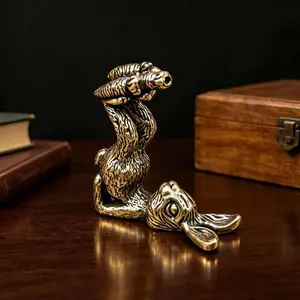 Vintage Brass Inverted Rabbit Figurine, Fun Foot-On-Carrot Bunny, Handmade Weathered Texture, Creative Desk Decor, Office & Study Room Ornament