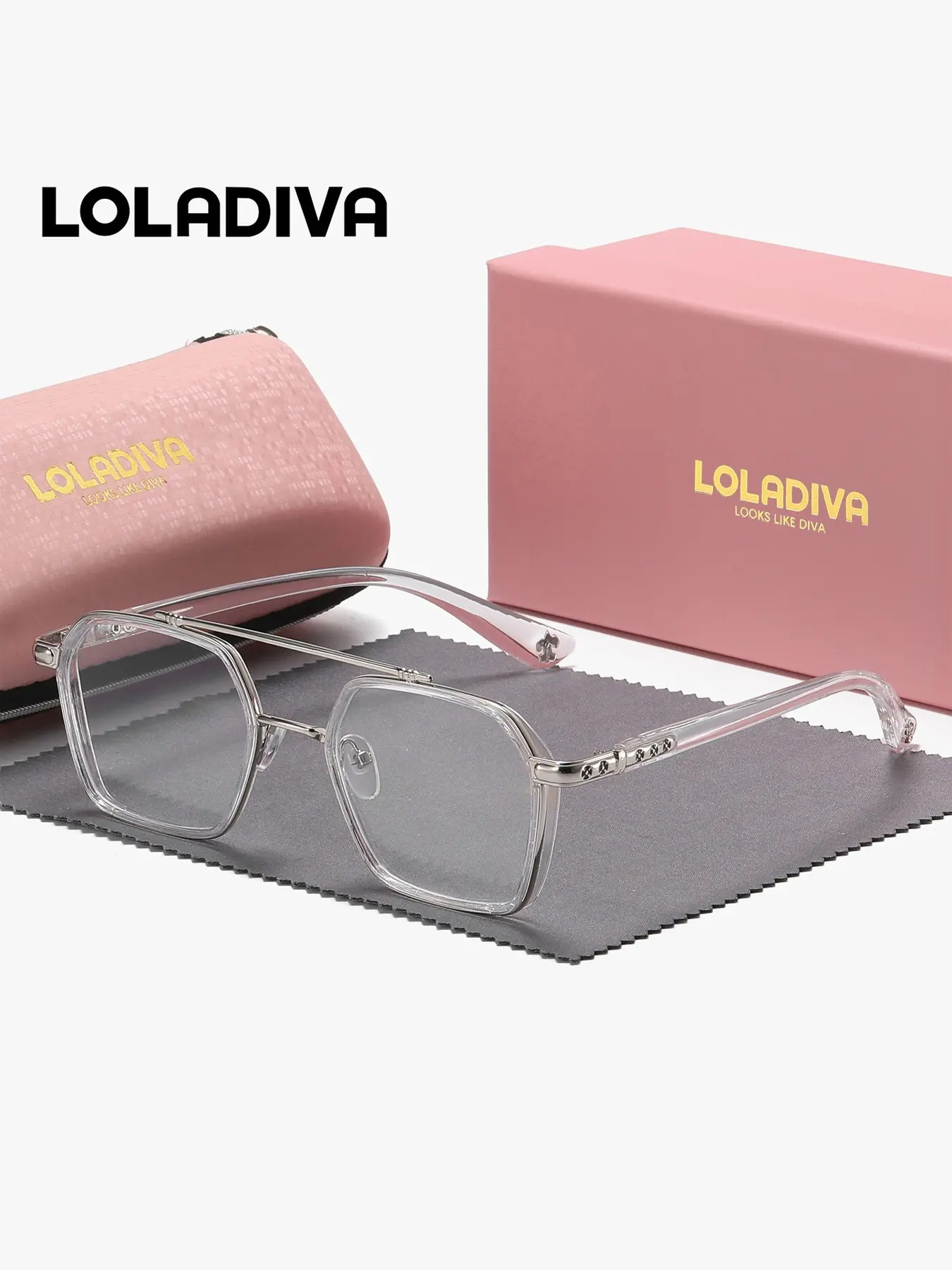 LolaDiva 1 Piece Unisex Simple Design Full Frame Plaon Glasses Gentle Impression Geometric Frame Plaon Glasses