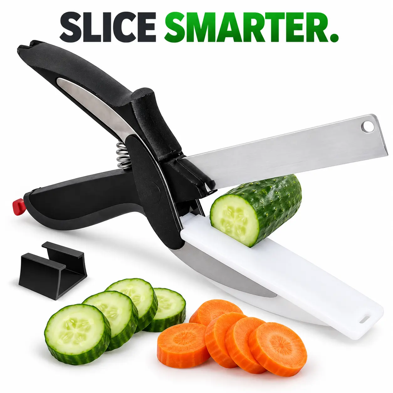 2-in-1 Kitchen Scissors with Stainless Steel Blade, Plastic Cutting Board and Safety Lock - Multi-Functional Kitchen Utensil for Soft Vegetables, Cheese, Fruit Cutting