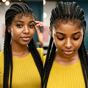 36" Cornrows Box Synthetic Hair Braided Wigs #27 Blonde Knotless Full Lace Braided Wigs For Black Women Braiding Wigs African