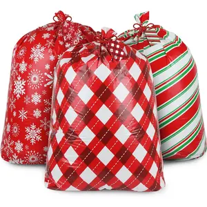 44"x36"  Christmas  Bags,3Pcs  Xmas Bags Plastic Giant Sacks with Tag Cards and Ties for  Christmas Presents Wrapping Supplies