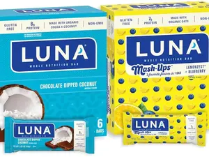 LUNA Bar - Variety Pack - Chocolate Dipped Coconut and LemonZest + Blueberry Mash-Ups - Gluten-Free - Non-GMO - 7-8g Protein - Made with Organic Oats - Low Glycemic - 1.69 oz. (12 Count)