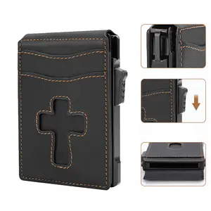 Cross Design Mens Smart Wallet with RFID Blocking-Pop up Case,Silm Minimalist 6-9 Card Capacity ID Window Cash Slot Card Holder for Christian