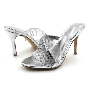 Women's Clear Stiletto Heeled Sandals | Rhinestone Tassel Transparent Strap Open Toe Mules for Wedding Party Evening
