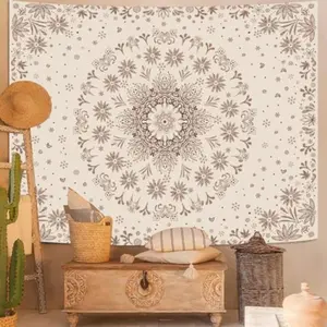 Fowocu Boho Floral Mandala Tapestry Wall Hanging Bohemian Flower Medallion Tapestry Aesthetic Beige Brown Hippie Indian Small Tapestries for Bedroom Living Room Dorm Decor 48 x 36 Inch Lightweight