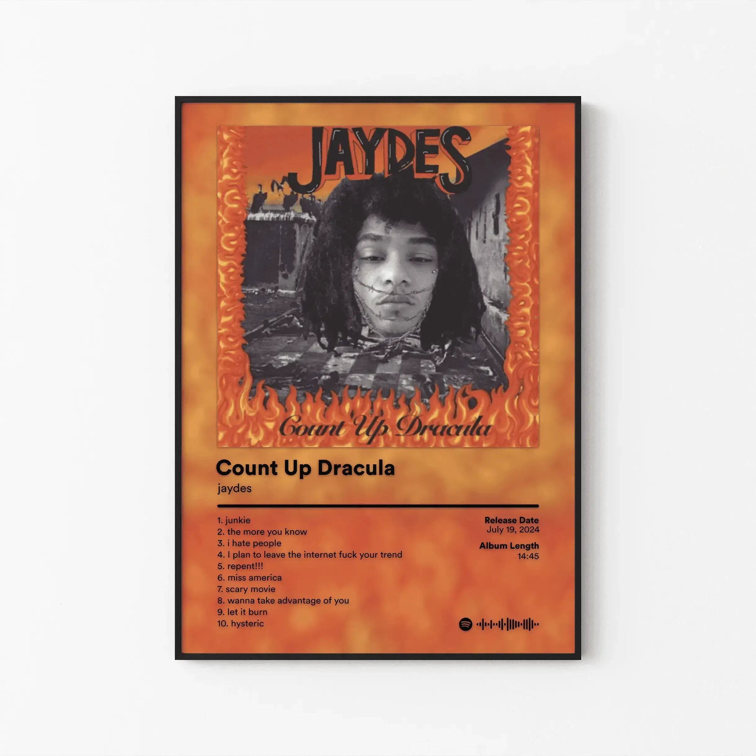 [FREE SHIP] jaydes Album Poster, Heart Sanguine Tracklist Art, Underground Plugg R&B Print, Emotional Rap Decor, Unframed Print Only