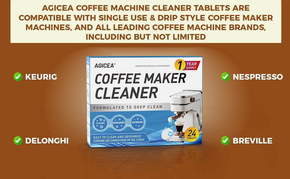 24 Pack Coffee Maker Cleaner Tablets, Universal Descaling Tablets for Keurig, Nespresso, Delonghi, All Coffee Machines, 1 Year Supply