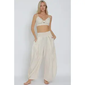 Oatmeal Bra Top & Smocked Waist Pants Set