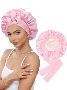 Double Layer Satin Bonnet Set 4pcs - Wake Up with Smooth Shiny Hair Heatless Haircare Slip for Women's Hair Routine