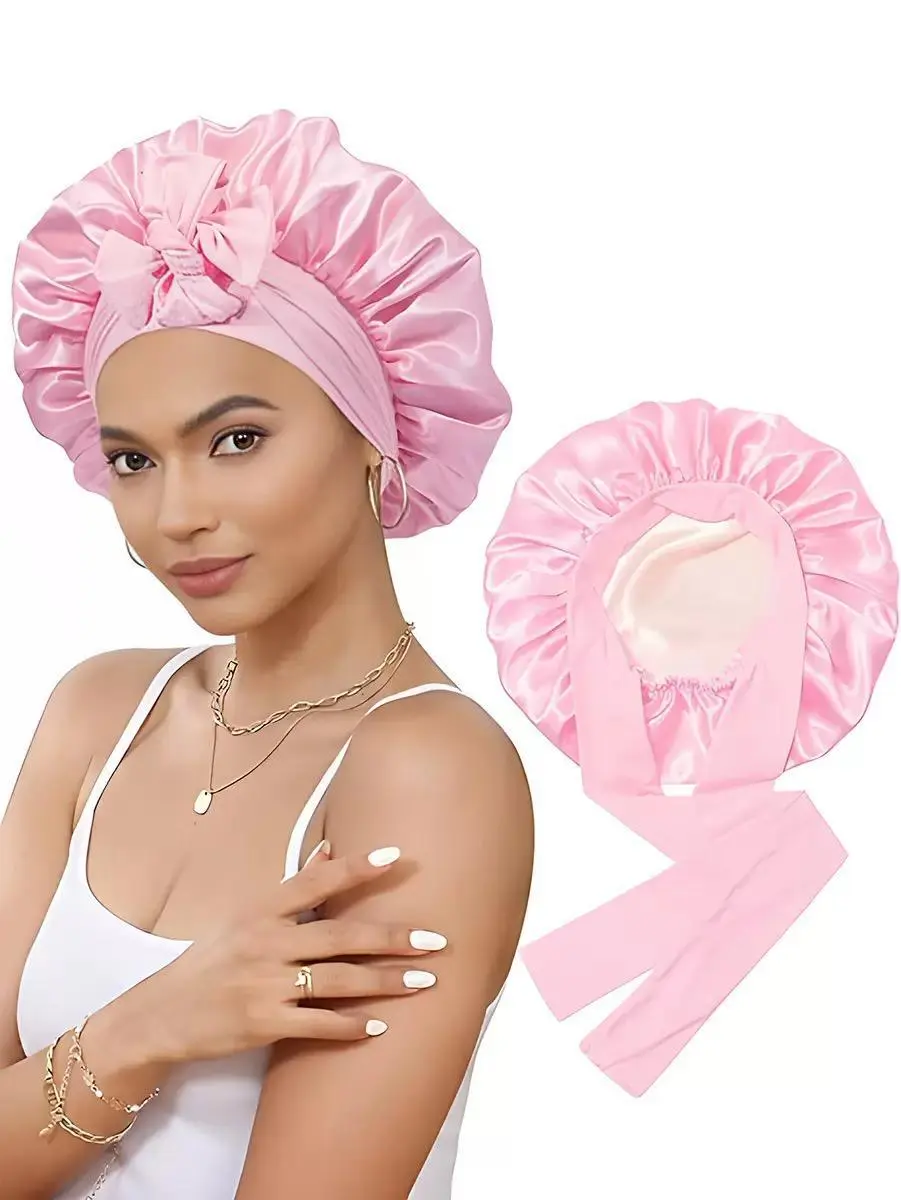 COUTUER COZY Women's 4pcs Double Layer Satin Hair Bonnet Set - Heatless Sleep Bonnet for Hair Routine, Wake Up with Smooth Shiny Locks, Hair Bonnets, Sleep Bonnets