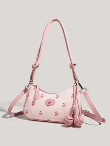 Sweet Strawberry Print Messenger Bag, Elegant Chain Print Design, Perfect for Daily Commute & Dates, Ideal Gift for Graduation & Birthdays, Crossbody Shoulder Bag, Crossbody Handbags