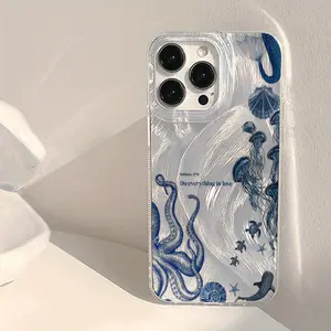 Blue Ocean Creatures Case for iPhone 17/16/15/14/13/12/11 Pro Max/Pro/Plus/Air Durable TPU PET Scratch Resistant Shockproof Slim Fit Beach Protective Cover