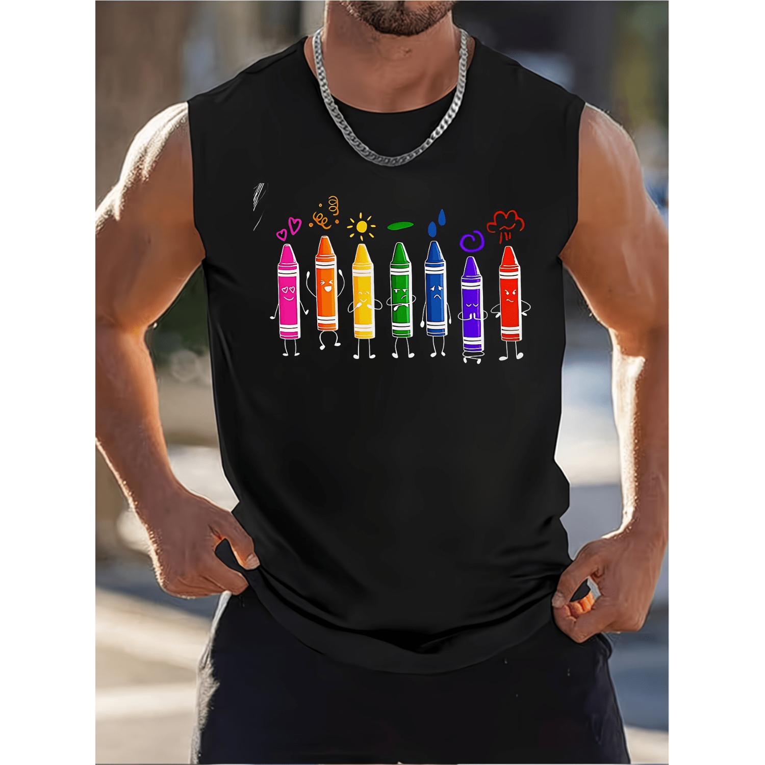 Colorful Crayon Tank Top Featuring Expressive and Playful Cartoon Art Ideal for Kids Teachers and Art Lovers Perfect Gift for Birthdays and School Supplies
