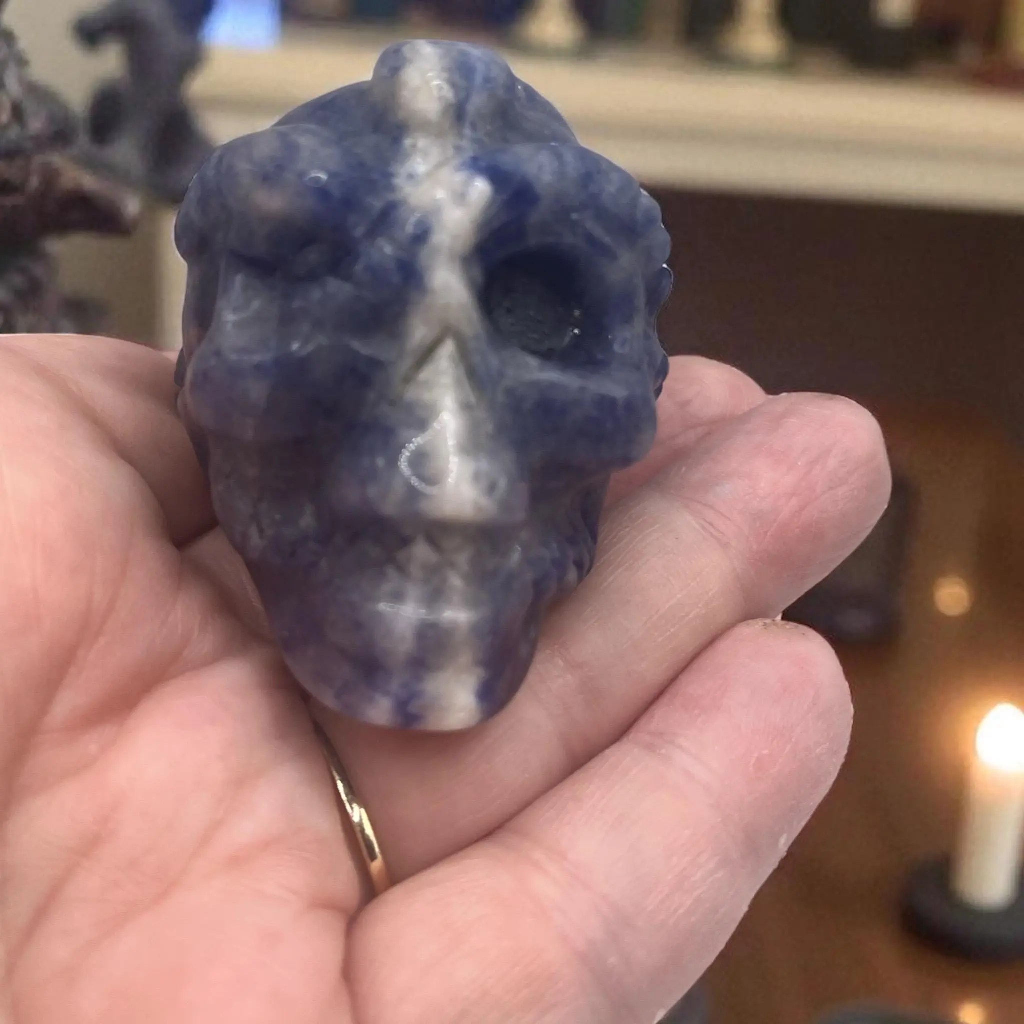 Hand-Carved Sodalite Crystal Skull with Snake Design - 2.3in Length, 1.8in High, 5.5oz Natural Crystal Figurine for Spiritual Awakening, Sagittarius Home Decor, Water & Earth Element Alignment, Meditation, 2.3 Inches Length, 1.8 Inches High, 5.5 Ounces