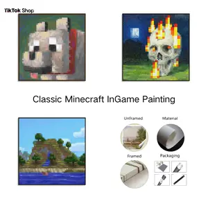 Classic Minecraft InGame Painting Canvas Collection IRL Retro Pixel Wall Art Nostalgic Gamer Room Decor 8Bit Blocky Aesthetic Video Game Poster IYKYK Cozy Desk Setup GenZ Dorm Essentials Boyfriend Gift Survival Mode Masterpiece Nerd Decor Geeky Room Accen