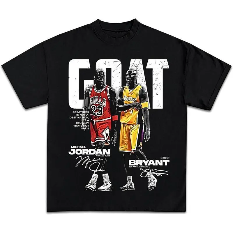Goat MJ And Kb Bryant Casual Graphic Print Short Sleeve Crew Neck T-Shirt for Men Anime Retro Heart Hands USA Mexico Flag Unisex boxy fit shirt