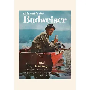Vintage Fishing Beer Ad Canvas Poster, Retro Lake Cabin Wall Art, Classic Outdoor Lifestyle Print, Unframed Canvas Poster