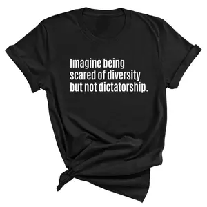 Simple Cotton Graphic T-Shirt, Unisex Streetwear Short Sleeve Top with 'Diversity Not Dictatorship' Slogan