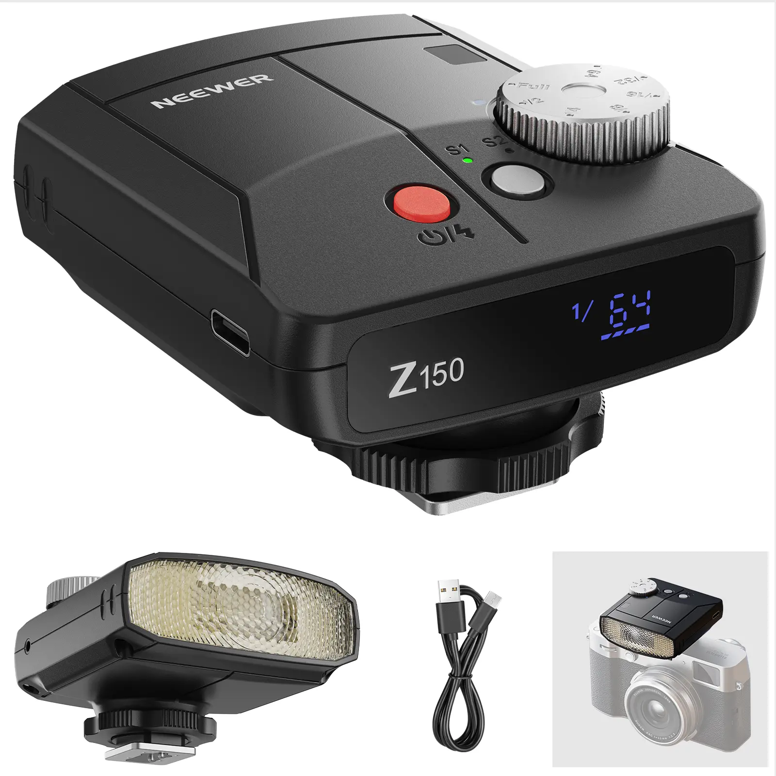 NEEWER Z150 Mini Camera Flash Speedlite, GN15 20Ws 6000K with 1200mAh Battery, 640 Full Power Flashes, S1/S2 Mode,  Compatible with Sony ZV-1, Canon, Nikon, Fujifilm DSLR & Mirrorless tiktokshopbacktoschool