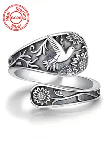 Cute Hummingbird Design Cuff Ring, Engraved Ring, Adjustable Open Ring for Women & Men, Fashion Jewelry for Party, Daily Decor, Trendy All-match & Exquisite Jewelry for Birthday Gift