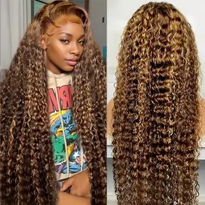 Highlight Ombre Deep Wave Lace Front Wigs Human Hair 4/27 Colored Honey Blonde Human Hair Wig 13x4 HD Lace Front Wig Pre Plucked 180% Density