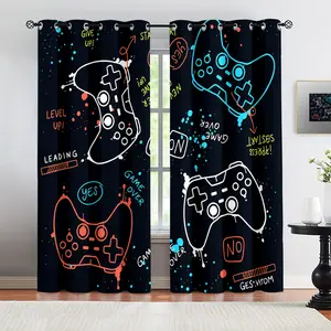Gamer Graffiti Blackout Curtains, Thermal Insulated, Noise Reducing,Gaming Controller Style,For Kids Teens Bedroom Gaming Room, 2 Panels