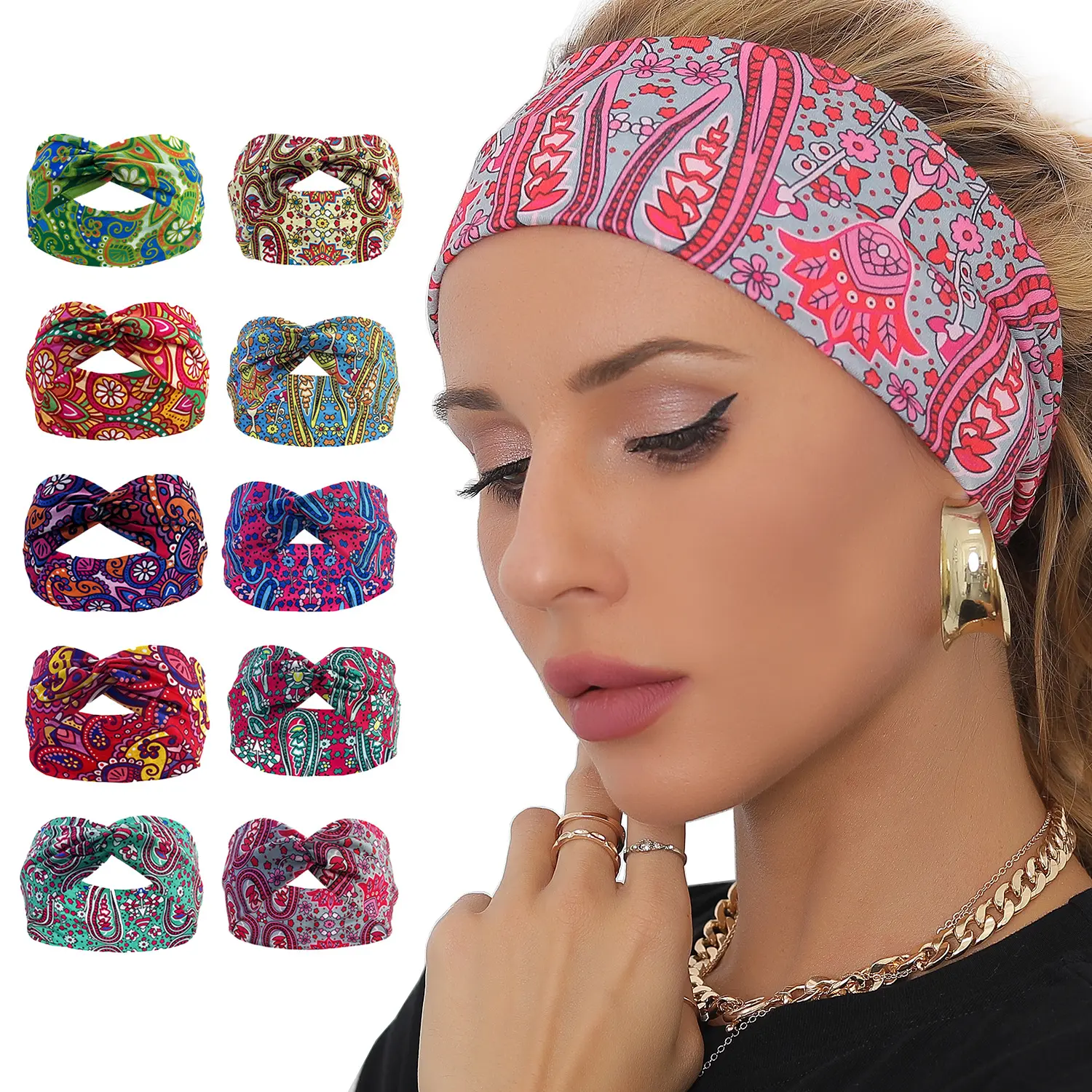 Women's Paisley Print Elastic Headband - Sweat-Absorbing, Non-Slip, Adjustable Elastic Band Hair Accessory for Yoga/Running, Ideal Gift for Girlfriend, Headbands for Women, Ideal Gift For Girlfriend Or Wife, Workout, Fabric Headbands