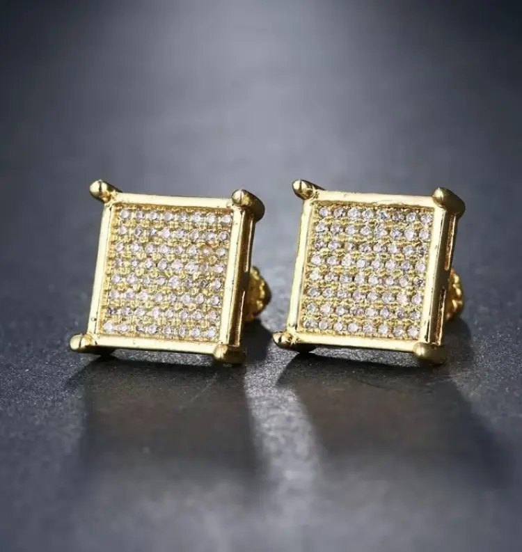 Iced Out Square Stud EarringsDEALS FOR YOUfor Men Women, Gold Plated CZ DiamondHip Hop Earrings, Bling Cubic ZirconiaFashion Jewelry