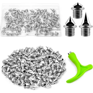 96PCS Alloy Steel Track Spikes, 32pcs 1/8in + 32pcs 3/16in + 32pcs 1/4in Track and Cross Country Spikes Golf Shoe Spike with Spike Wrench, Replacement for Sprint Sports Short Running