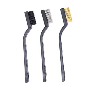 3 count Mini Wire Brush Set for Cleaning and Rust Removing, 7 Inch Industrial Wire Brushes of Stainless Steel/Nylon/Brass Bristles