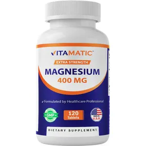 Vitamatic Extra Strength Magnesium Oxide 400 mg 120 Vegetarian Tablets Supports Muscle Nerve and Heart Health Non-GMO Gluten Free Made in The USA