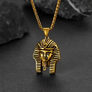 U7 Egyptian Pharaoh Necklace for Men Ancient Striped Pharaoh King Pendant Necklace Ankh Jewelry