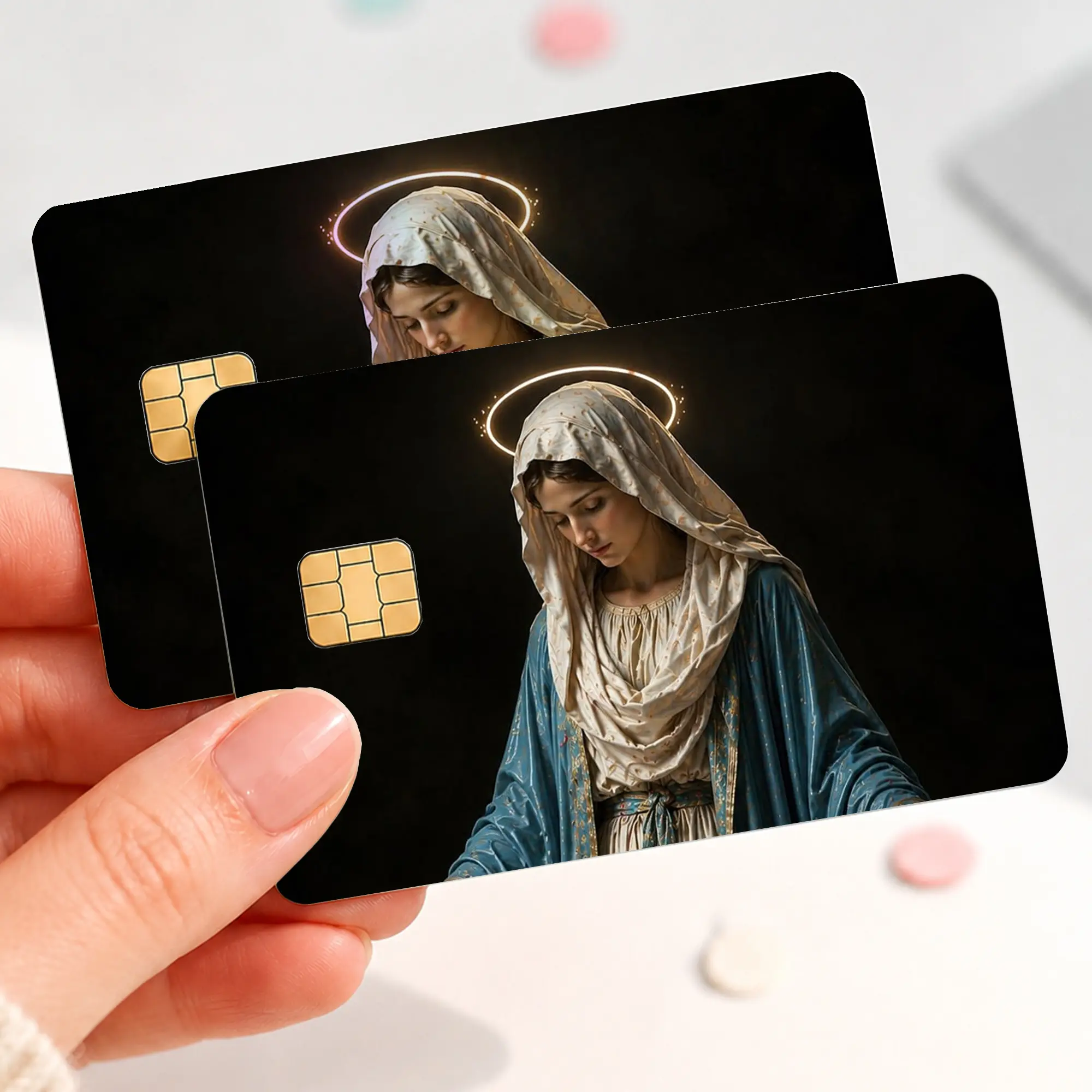 Virgin Mary Credit Card Skin Sticker, Blessed Mother Catholic Debit Card Cover, Blue Robe Religious Bank Card Decal, Christian Faith Card Wrap Gift