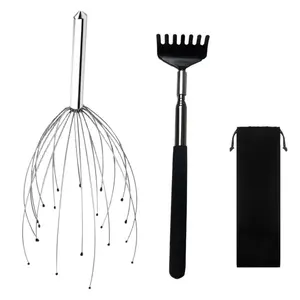 Steel Octopus Head Scratcher & Back Scratcher Set, 2 Counts/set Retractable Head & Body Relaxing And Hair Stimulation Massagers, Body Care