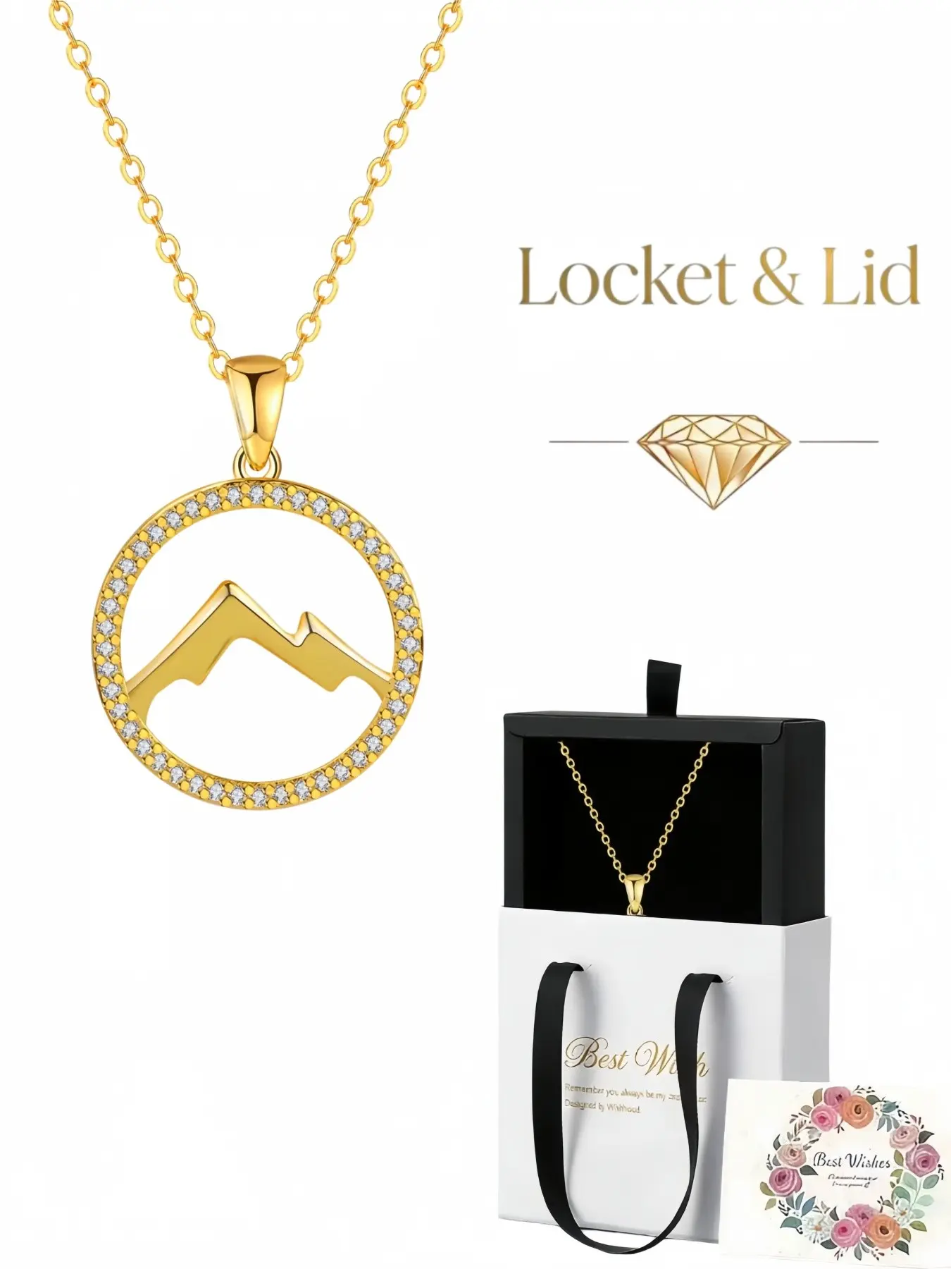 Ring Heart Mountain · Diamond Order Golden micro-set mountain necklace with delicate drawer-style jewelry box. Perfect for women, ideal for birthdays, Mother's Day, Valentine's Day, Christmas and anniversaries.