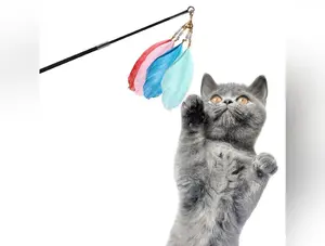UEETEK Retractable Cat Toys Interactive Feather Teaser Wand Toy with 4 Feathers Refills
